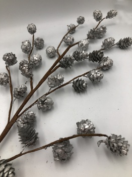 Mini pinecone spray 70x11x2cm silver