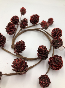 Mini pinecone candle ring D=7cm natural & red glitter