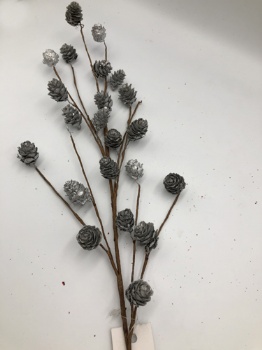 Mini pinecone spray 70x11x2cm silver