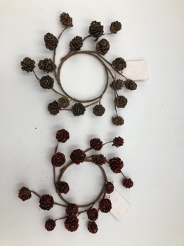 Mini pinecone candle ring D=7cm natural & red glitter