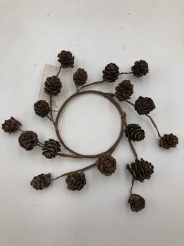 Mini pinecone candle ring D=7cm natural & red glitter