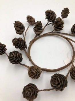 Mini pinecone candle ring D=7cm natural & red glitter