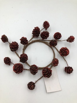 Mini pinecone candle ring D=7cm natural & red glitter