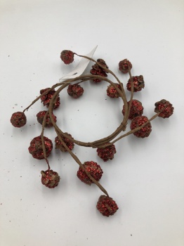 Mini pinecone candle ring D=7cm natural & red glitter