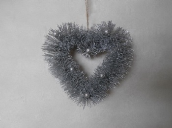 pine needle silver glitter heart wreath 25cm & 20cm & 15cm