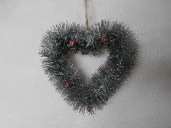 pine needle silver glitter + snow heart wreath 25cm & 20cm & 15cm