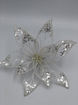 white sequin flower with clip (size: 20cm)