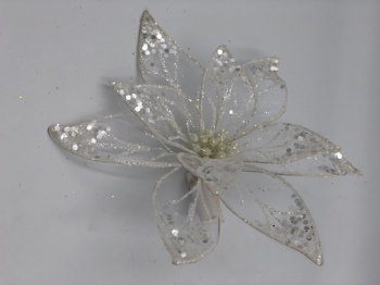 white sequin flower with clip (size: 20cm)