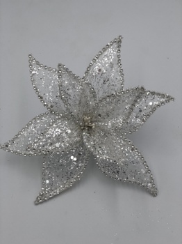 silver flower with clip (size: 20cm)