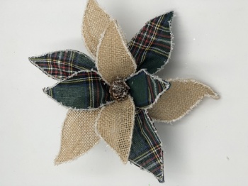 linen flower with clip green plaid(size:20cm)