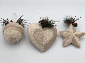 star, heart, ball hanger with pine needle