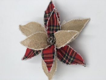 linen flower with clip red plaid (size: 20cm)