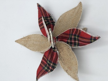 linen flower with clip red plaid (size: 20cm)