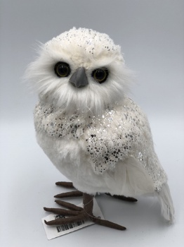 white+silver dot artificial fur owl (size: h=20cm)