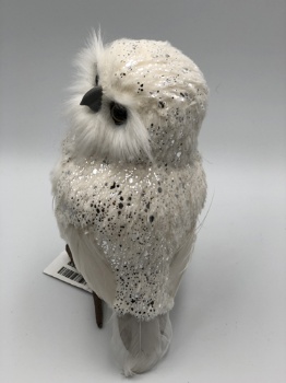 white+silver dot artificial fur owl (size: h=20cm)