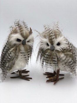 black artificial fur owl couple (h=18cm)