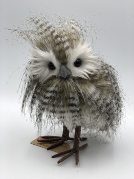 black artificial fur owl couple (h=18cm)