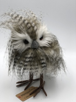 black artificial fur owl couple (h=18cm)