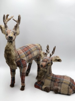 two size cream+red+blue plaid reindeer