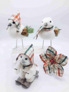 Chirstmas Snowman,bird, flower