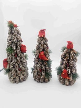 Pinecone Cone with Red Birds