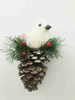 Christmas White Line Pinecone Birds