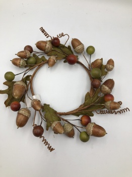 0.9cm mixed leaves + berry + acorn small wreath 15x15x3cm