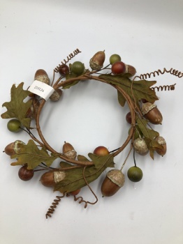 0.9cm mixed leaves + berry + acorn small wreath 15x15x3cm