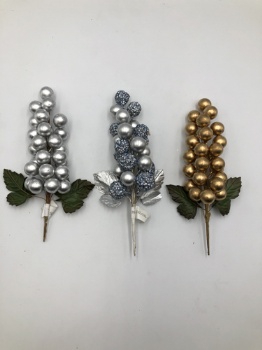 berry grape pick 18x6x4cm gold/silver