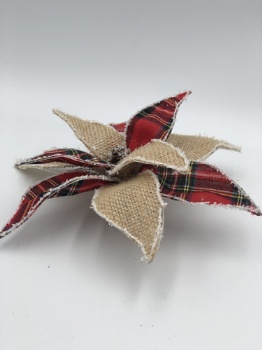 linen flower with clip red plaid (size: 20cm)