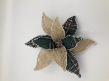 linen flower with clip green plaid(size:20cm)