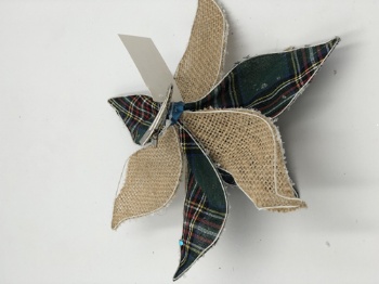 linen flower with clip green plaid(size:20cm)