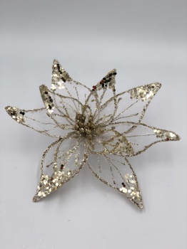 gold sequin silk flower with clip (size: 20cm)